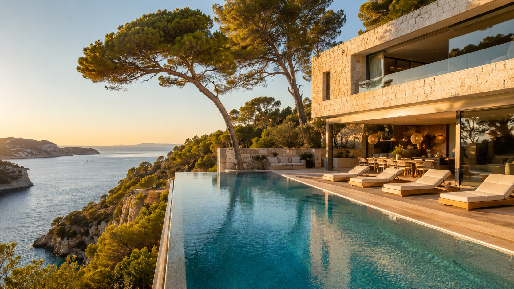 Villa de luxe avec piscine à débordement et vue sur la mer Méditerranée dans les Bouches-du-Rhône